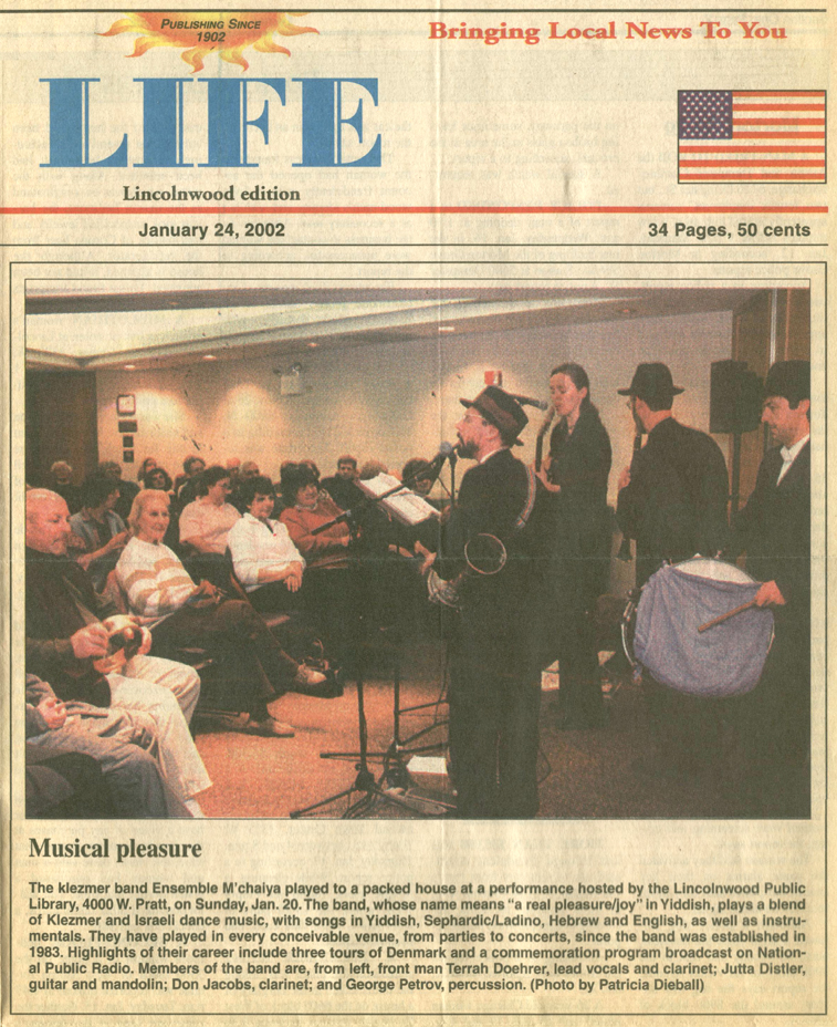 Article in the Lincolnwood Life newspaper about the Ensemble M’chaiya (tm)